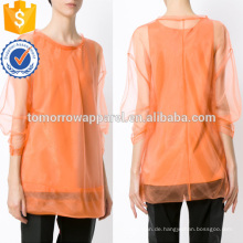 Neue Orange Drei Viertel Länge Puff Ärmel Rundhals Sommer Bluse Herstellung Großhandel Mode Frauen Bekleidung (TA0032B)